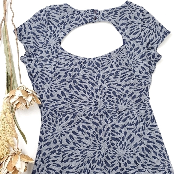 Anthropologie Deletta Blue Square Neck Textured  Keyhole Back Dress XS - Picture 11 of 14